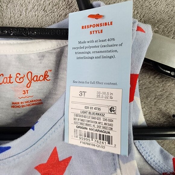 Toddler Girls Cat & Jack Blue Red White Star Tank Top Sleeveless Size 3T - Picture 2 of 6